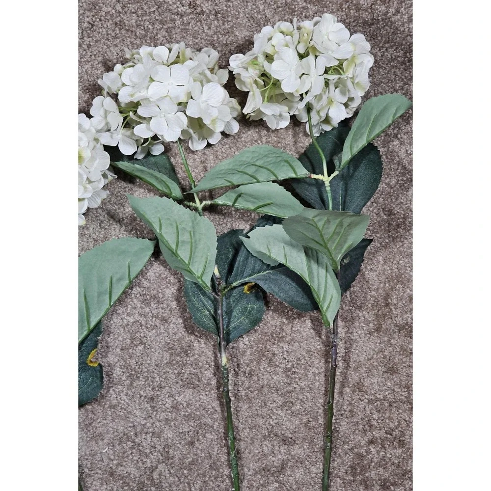 Vintage Artificial Hydrangea Flowers Set of 4 White Floral Stems